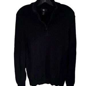 Calvin Klein Men’s Black Sweater ribbed Knit 1/4 zip 100% Cotton Size Medium